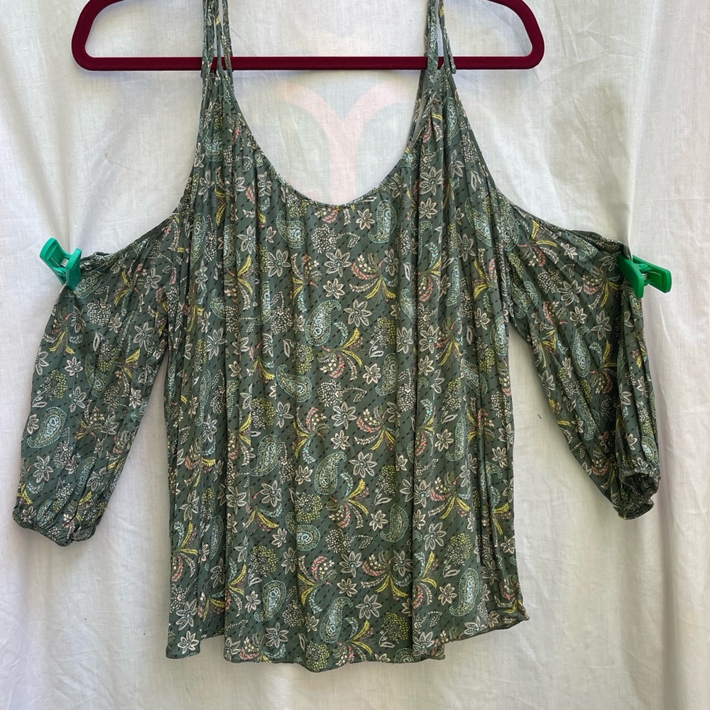 Victoria's Secret Green Floral Cold Shoulder Blouse